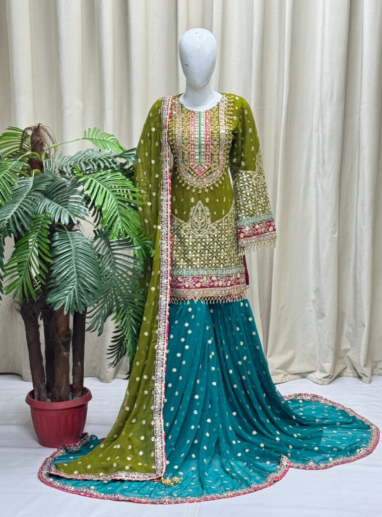 Woman mehndi dress for party wear 3 piece suite