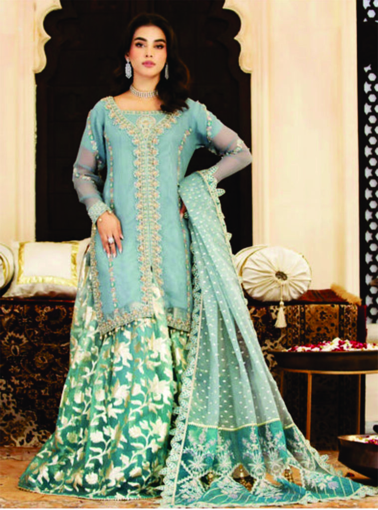 woman party wear 3pc dress sharara style